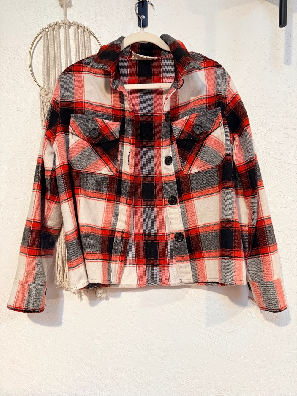 BB Dakota by Steve Madden Red Black Cream Plaid Jacket